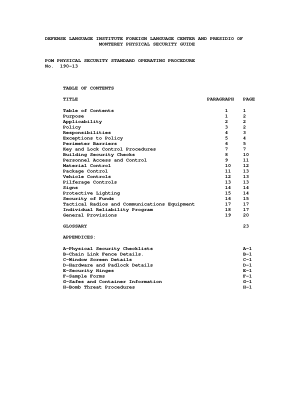 国防语言学院外语中心和蒙特利要塞物理安全指南 POM 物理安全标准操作程序
